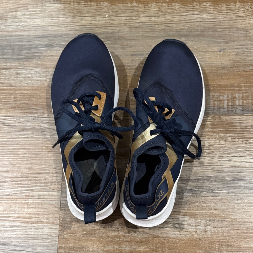Navy Blue and Gold Athletic Sneakers - Picture 3 of 6